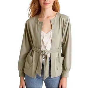 Anthropologie T.La Pleated Longsleeve Tie-Front Cardigan Green/Gray Size Small
